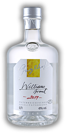 Guglhof Williams Birne Reserve 2019 Guglhof Williams Birne Reserve 2019 Feiner Jahrgangsbrand aus sonnenverwöhnten Williamsbirnen. Jahrgang 2019 - 0,7	 Liter - Vol 41%