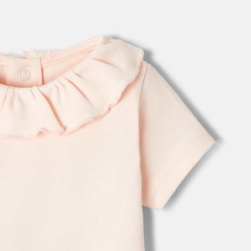T-shirt à col collerette manches courtes en coton bio rose naissance Absorba