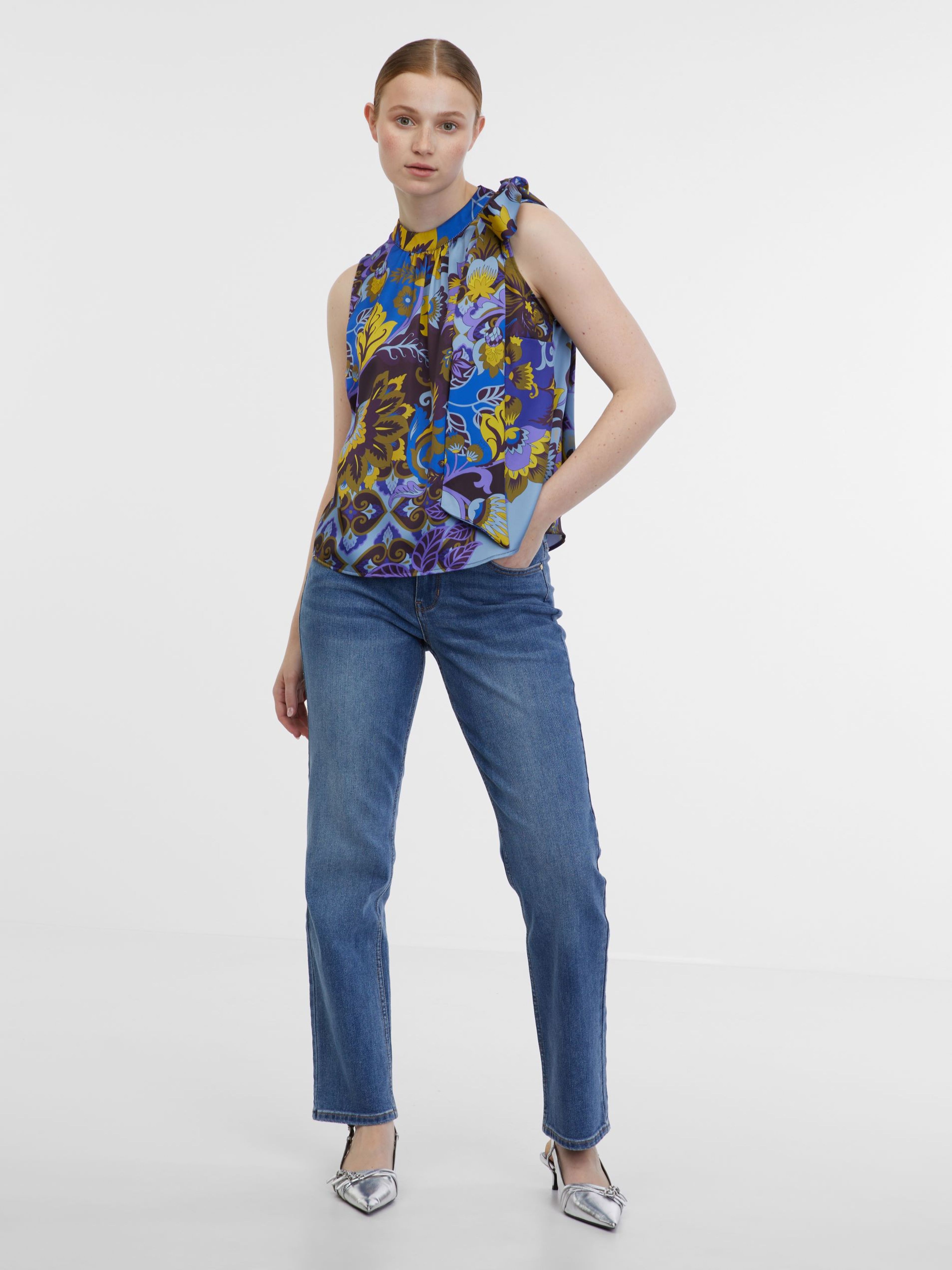 Blaue gemusterte Damen-Satinbluse ORSAY
