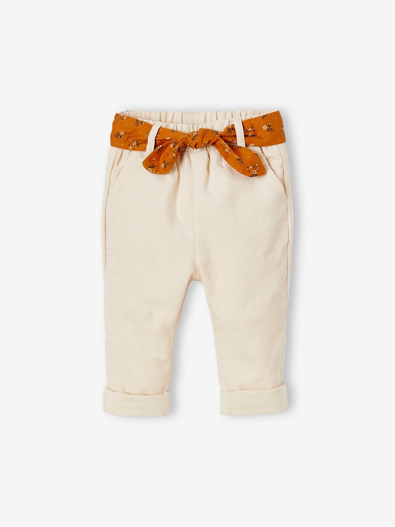 Pantalon en velours bébé avec ceinture en tissu encre