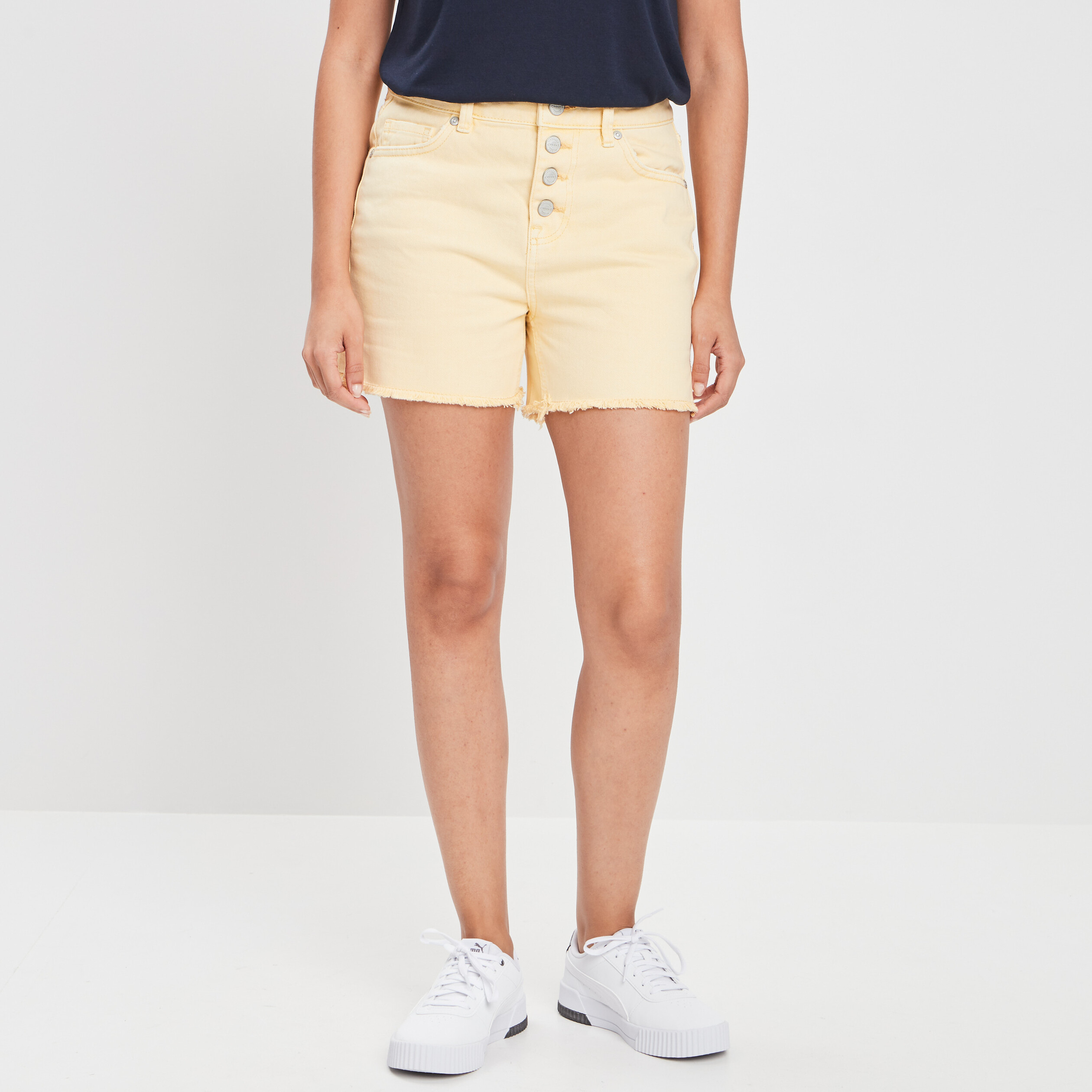 Short droit taille haute jaune femme | La Halle