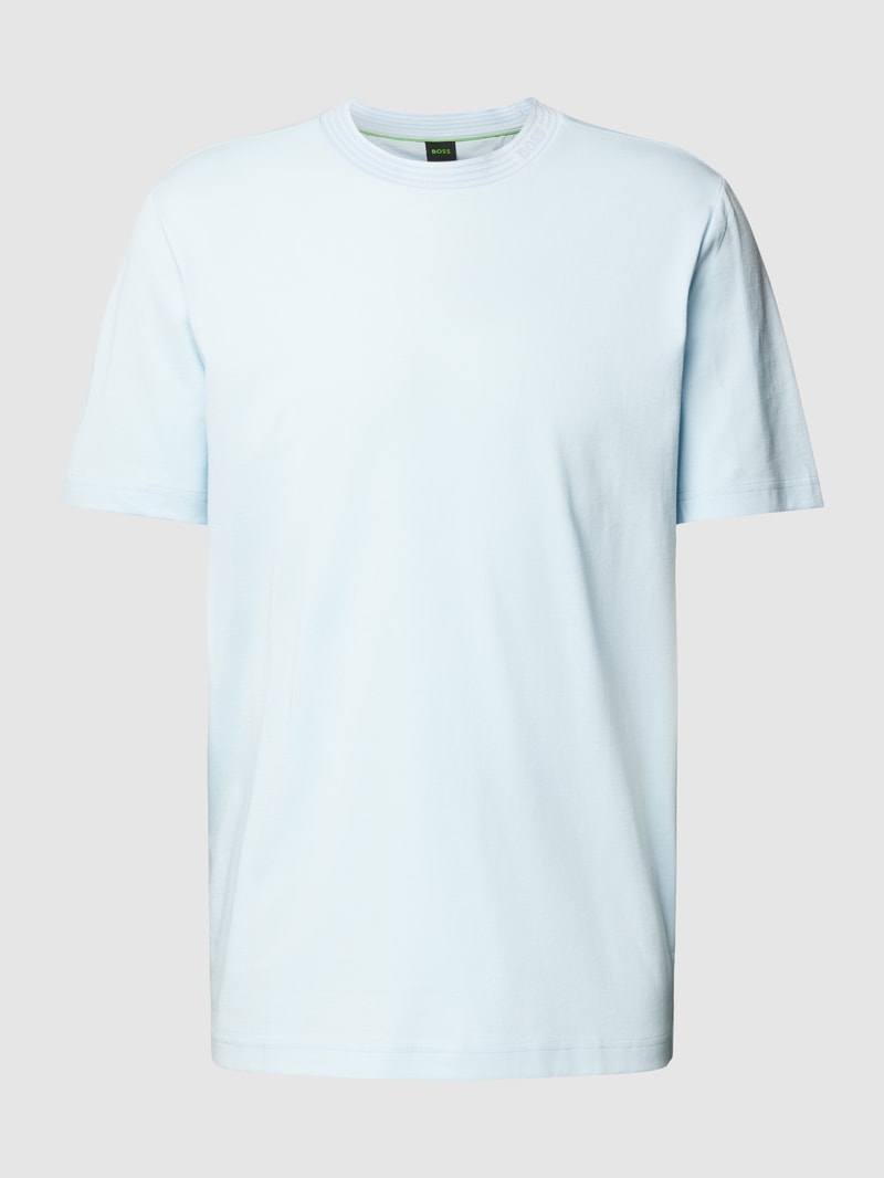 T-Shirt mit geripptem Rundhalsausschnitt in hellblau meliert