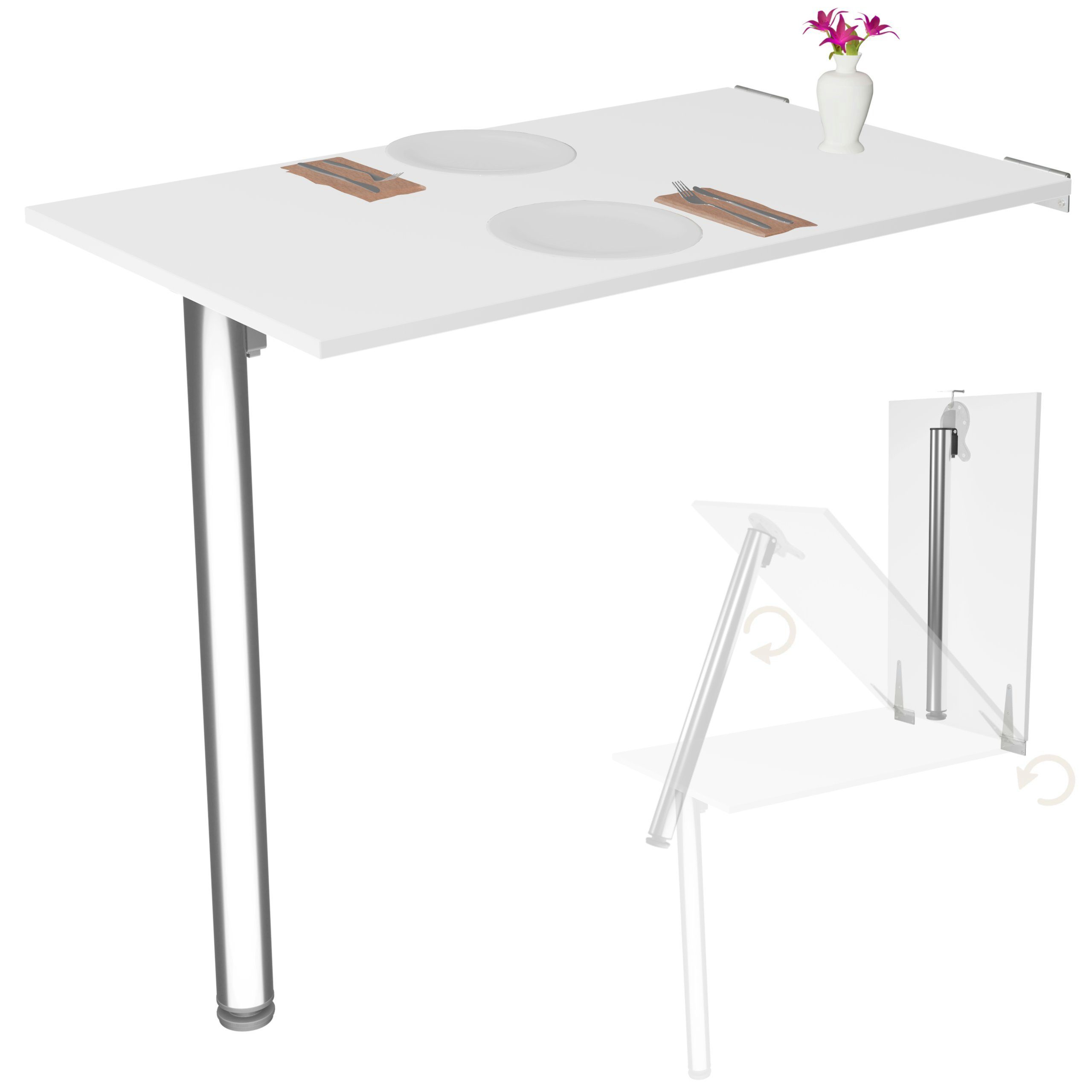 KDR Produktgestaltung Klapptisch 80x50 Wandklapptisch Esstisch Küchentisch Schreibtisch Wand Tisch, Weiß