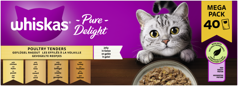 Whiskas PURE DELIGHT Portionsbeutel Multipack Mega Pack Geflügel Ragout in Gelee 40 x 85g