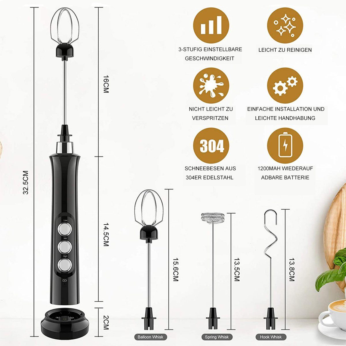 ZmdecQna Milchaufschäumer Elektrischer Milchaufschäumer,USB Aufladbar,2 in 1, für Kaffee,Latte