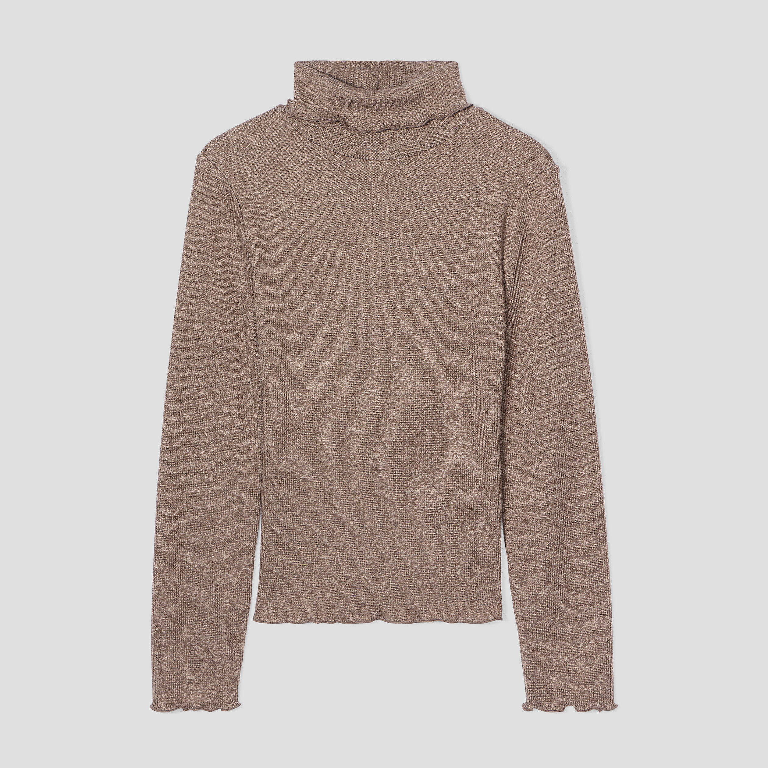 T-shirt col roulé bord vague taupe femme | Cache Cache