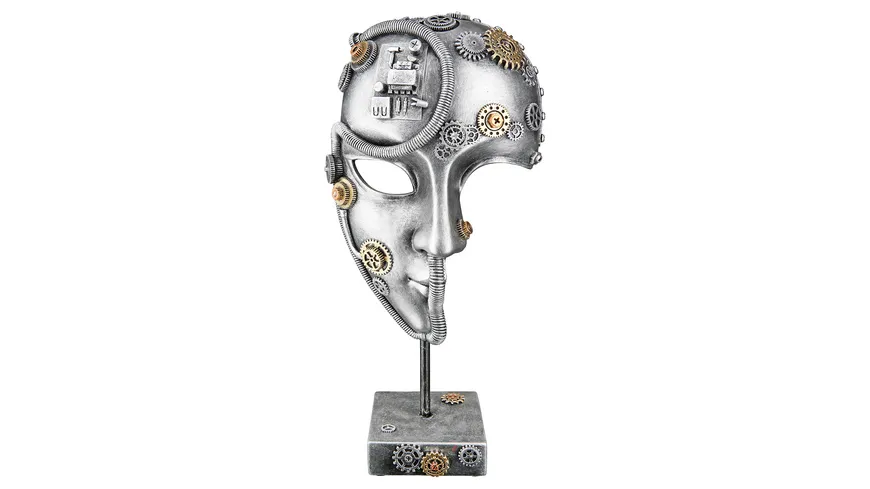 GILDE Skulptur Gesicht Steam H=36cm Silberfarben