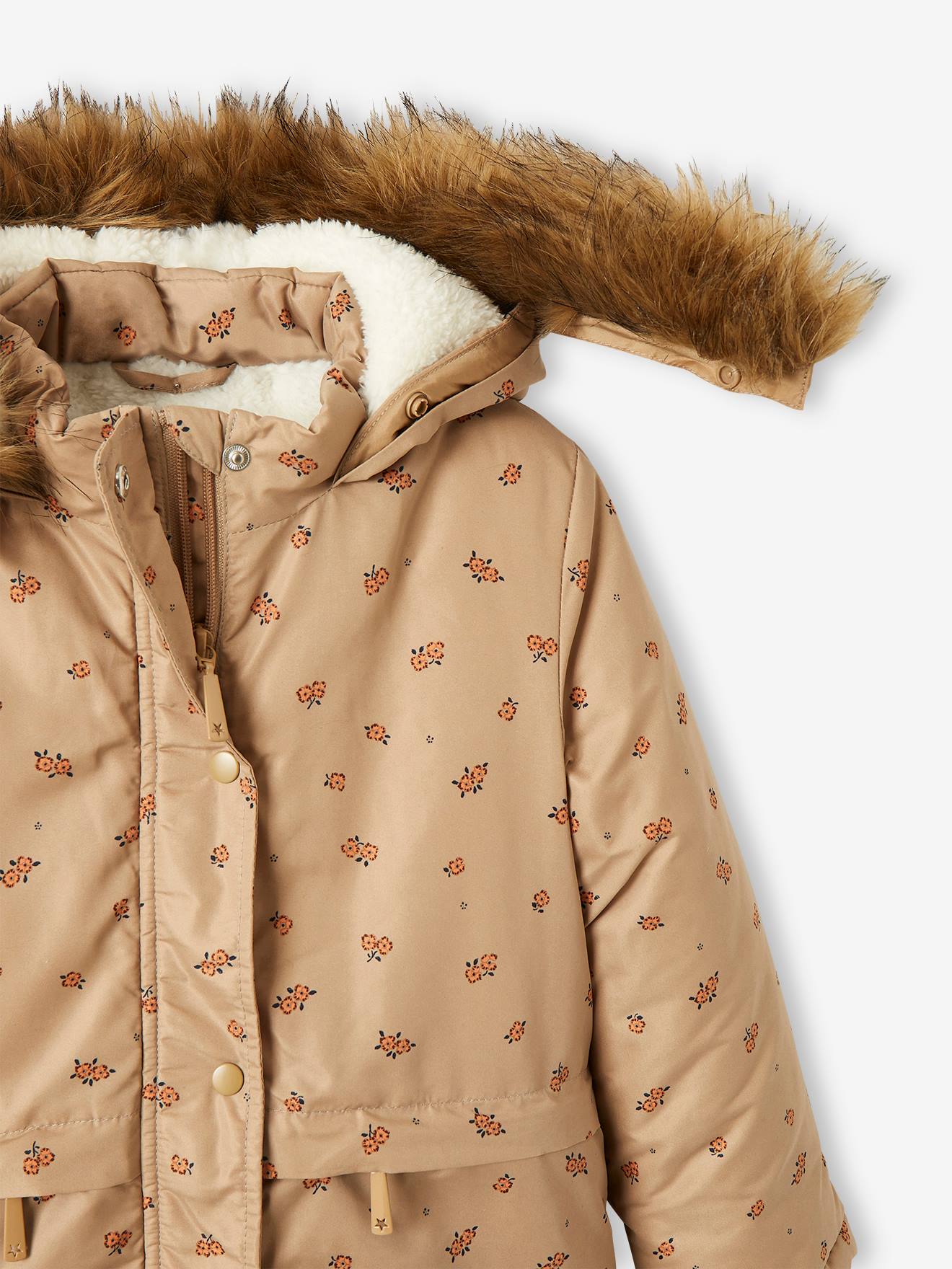Parka à capuche fille doublée sherpa. blue dark
