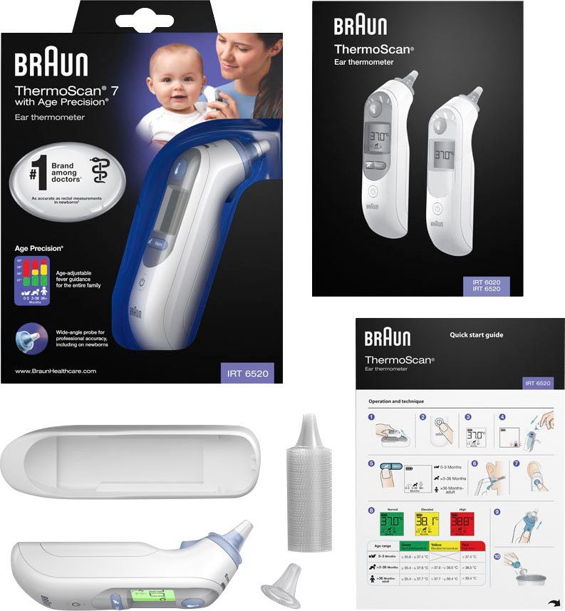 Braun Ohr-Fieberthermometer ThermoScan® 7 Ohrthermometer mit Age Precision® - IRT6520, Für alle Altersgruppen geeignet, einschließlich Neugeborener