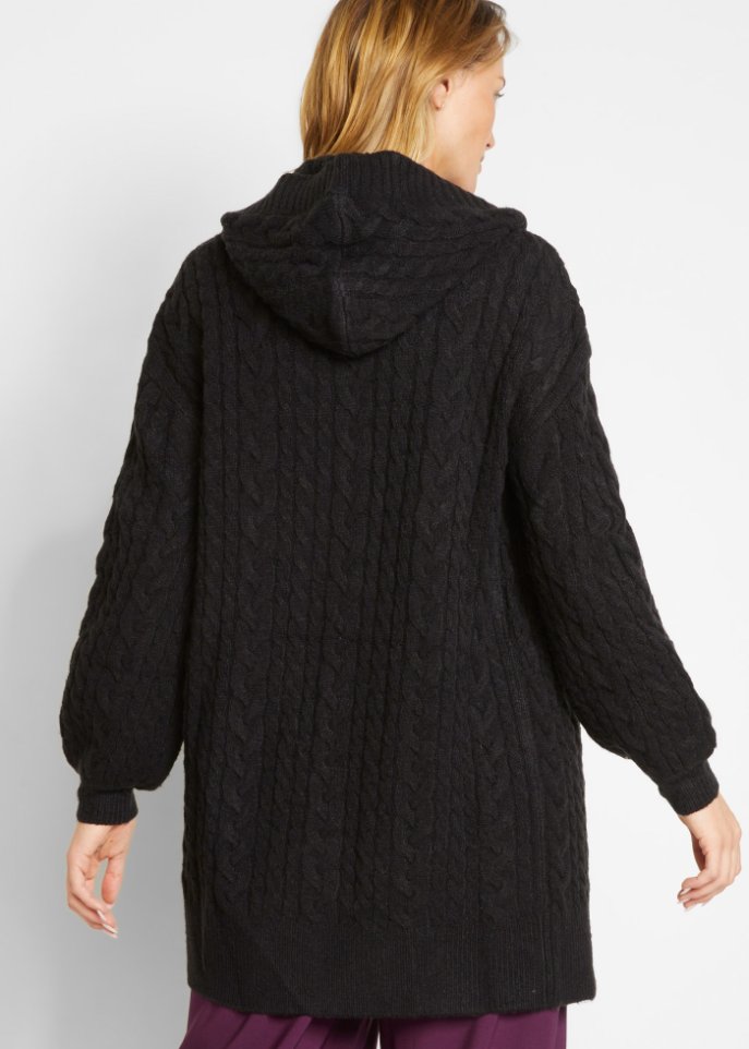 Strickjacke mit Zopfmuster und Kapuze