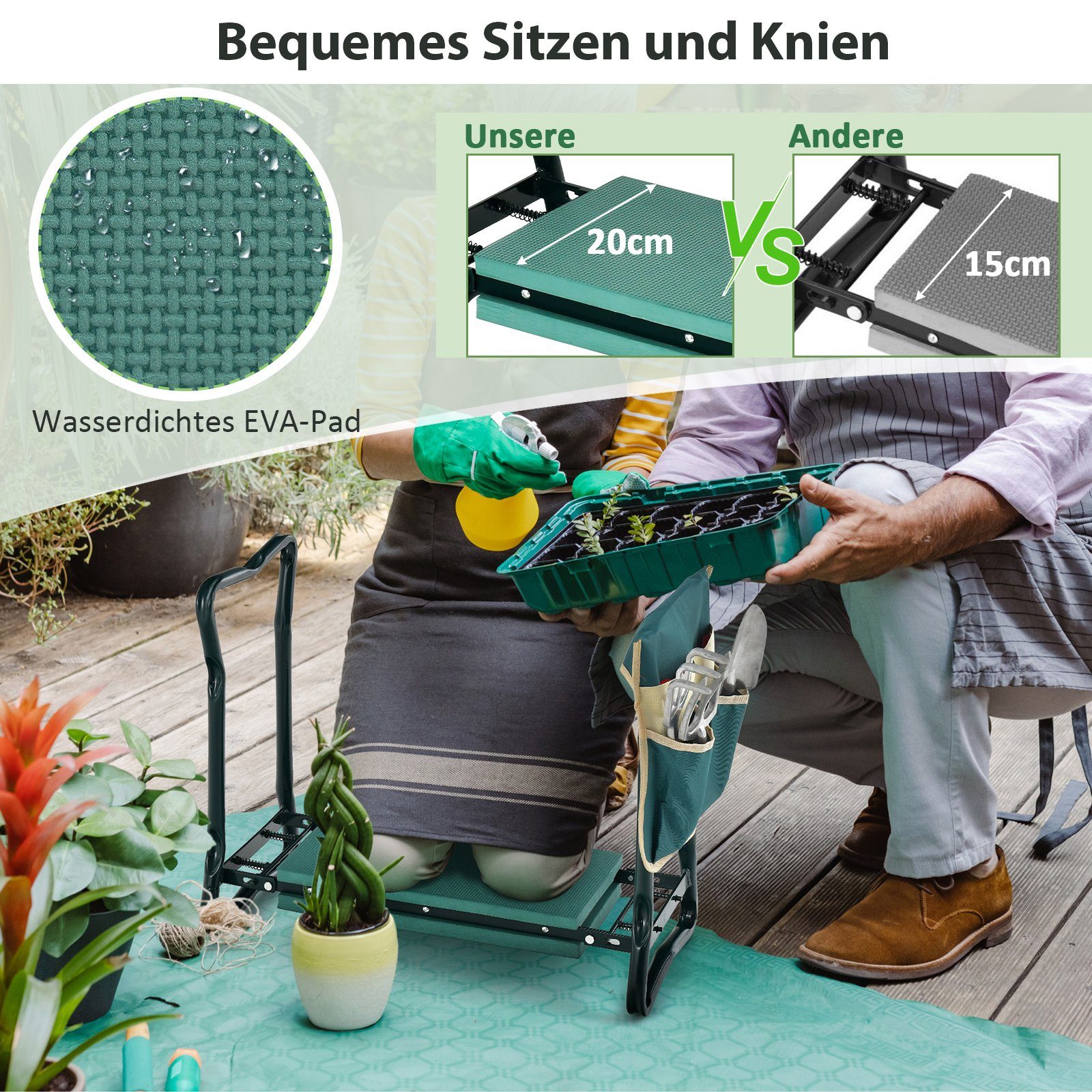 COSTWAY Kniebank Gartenhocker klappbar, für Gartenarbeit, bis 150kg belastbar