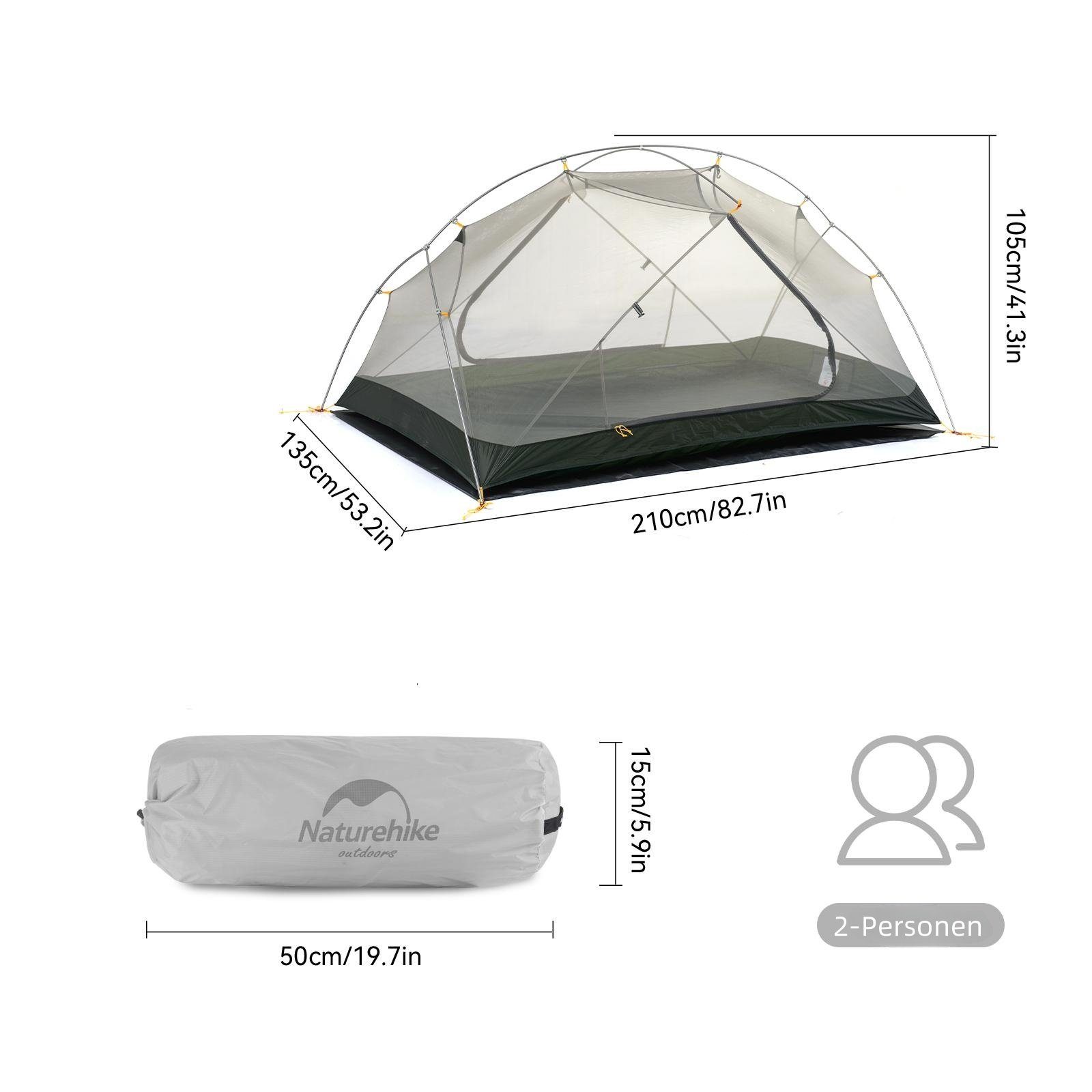 Naturehike Kuppelzelt Ultraleichtes Zelt Wasserdicht & Winddicht UV 50+, Personen: 2