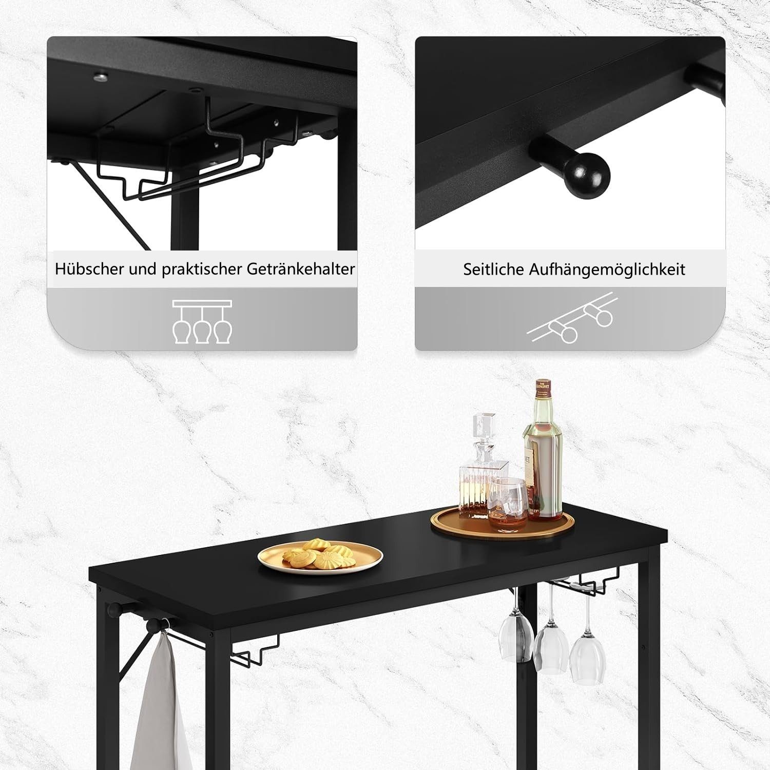 EUGAD Bartisch (1-St), mit 2 Glashaltern 2 Haken, Holzwerkstoff