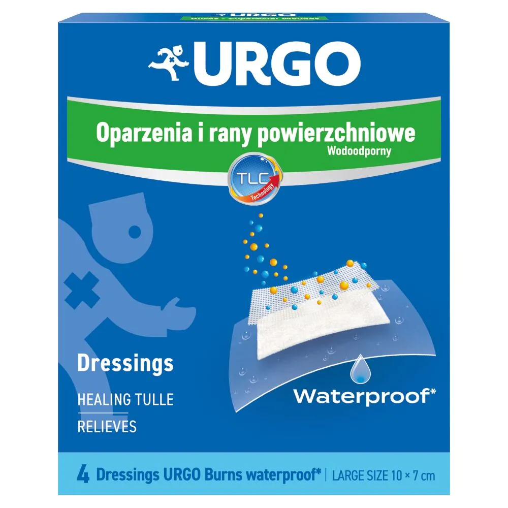 Urgo, Quemaduras y heridas superficiales, Apósito impermeable, 7x10 cm