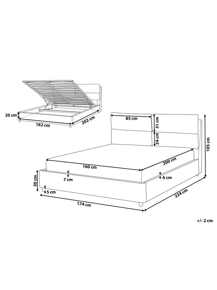 Beliani Doppelbett BATILLY in Grau - (W) 174 x (H) 105 x (L) 224 cm günstig kaufen onesize