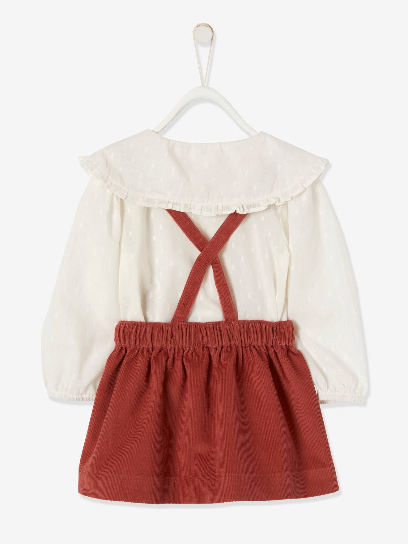 Ensemble blouse en plumetis et jupe en velours bébé ivoire