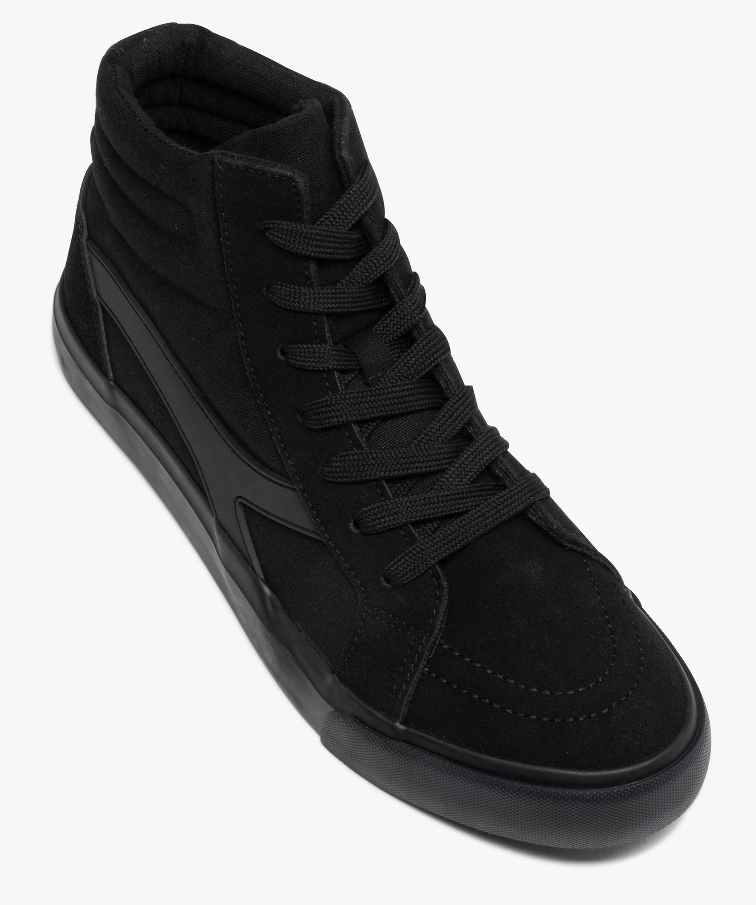 Baskets homme mid-cut en toile et suédine unie noir | GEMO