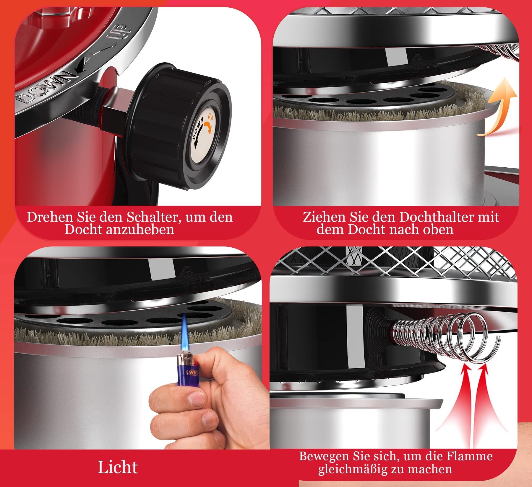 HOMELUX Heizstrahler Petroleumheizung 4.5L&8900 BTU/H Petroleumofen Ohne Strom Innen, Tragbare Petroleum-Heizung Petroleum,für Camping Zelt Heizung Kochen