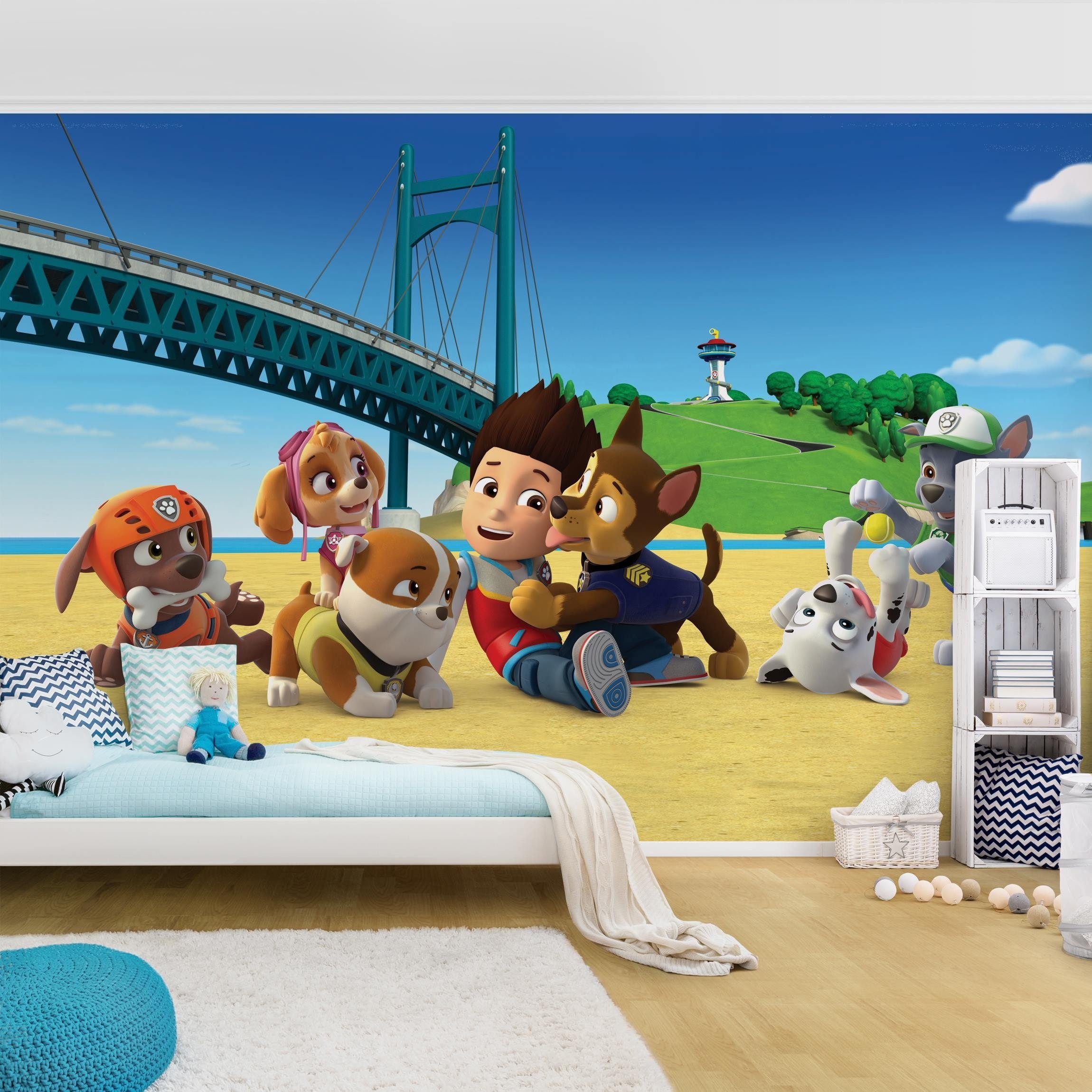 Bilderdepot24 Kindertapete Kinderzimmer PAW Patrol Zentrale Hunde Brücke Wanddeko Chase Marshall, Glatt, Matt, (Inklusive Gratis-Kleister oder selbstklebend), Mädchenzimmer Jungenzimmer Babyzimmer Bildtapete Fototapete Wandtapete