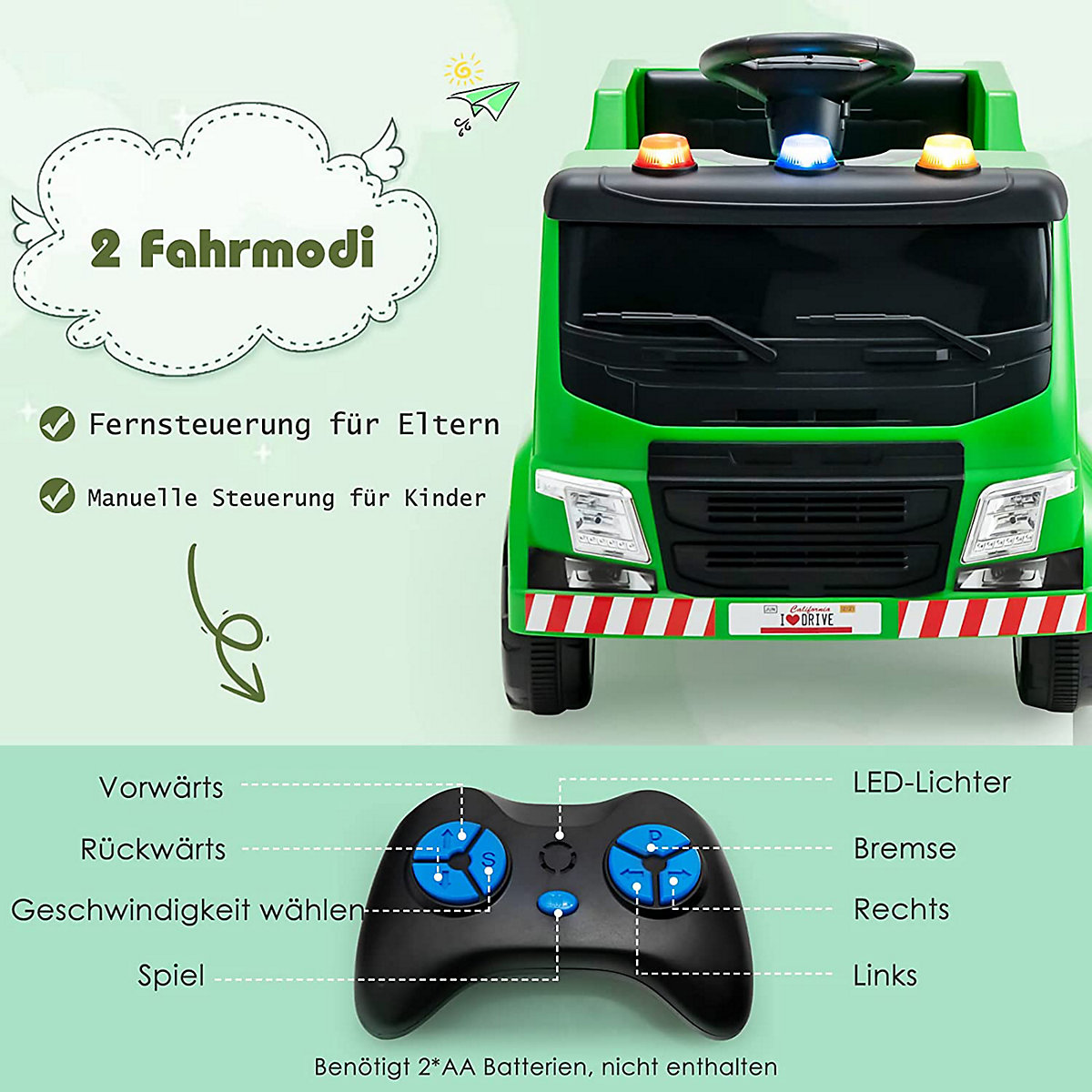 Elektroauto Aufsitz Müllwagen mit Musik Fernbedienung