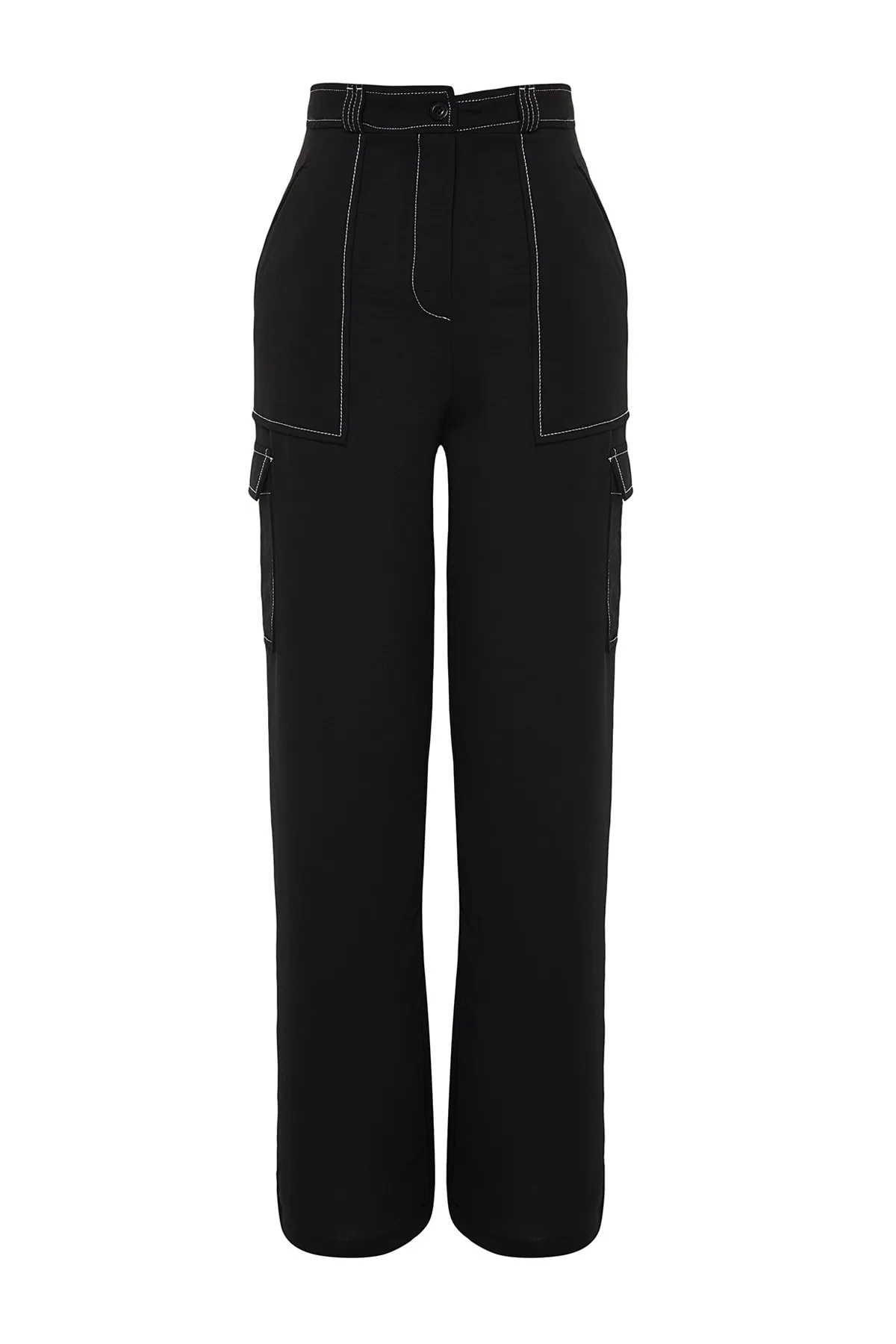 Trendyol Collection  Schwarze Cargo-Webhose mit weitem Bein und Kontrastnähten TWOSS21PL0288