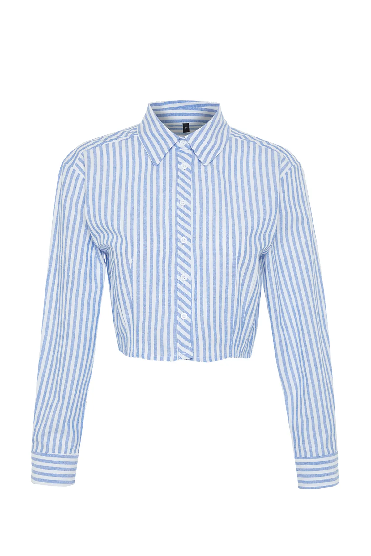 Trendyol Collection  Blau gestreiftes Crop-Shirt mit tief sitzenden Ärmeln - TWOSS24GO00092