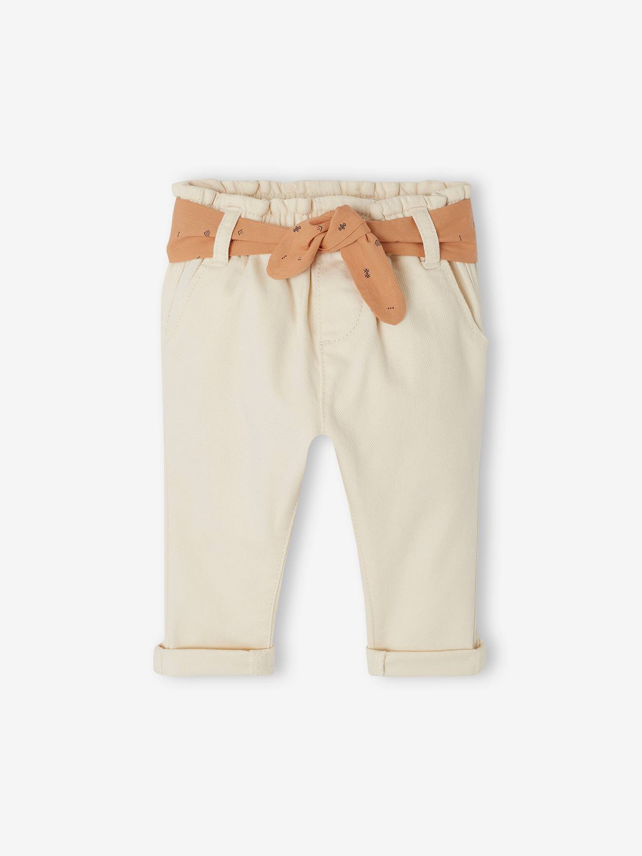 Vertbaudet Baby Paperbag-Hose mit Gürtel - wollweiß
