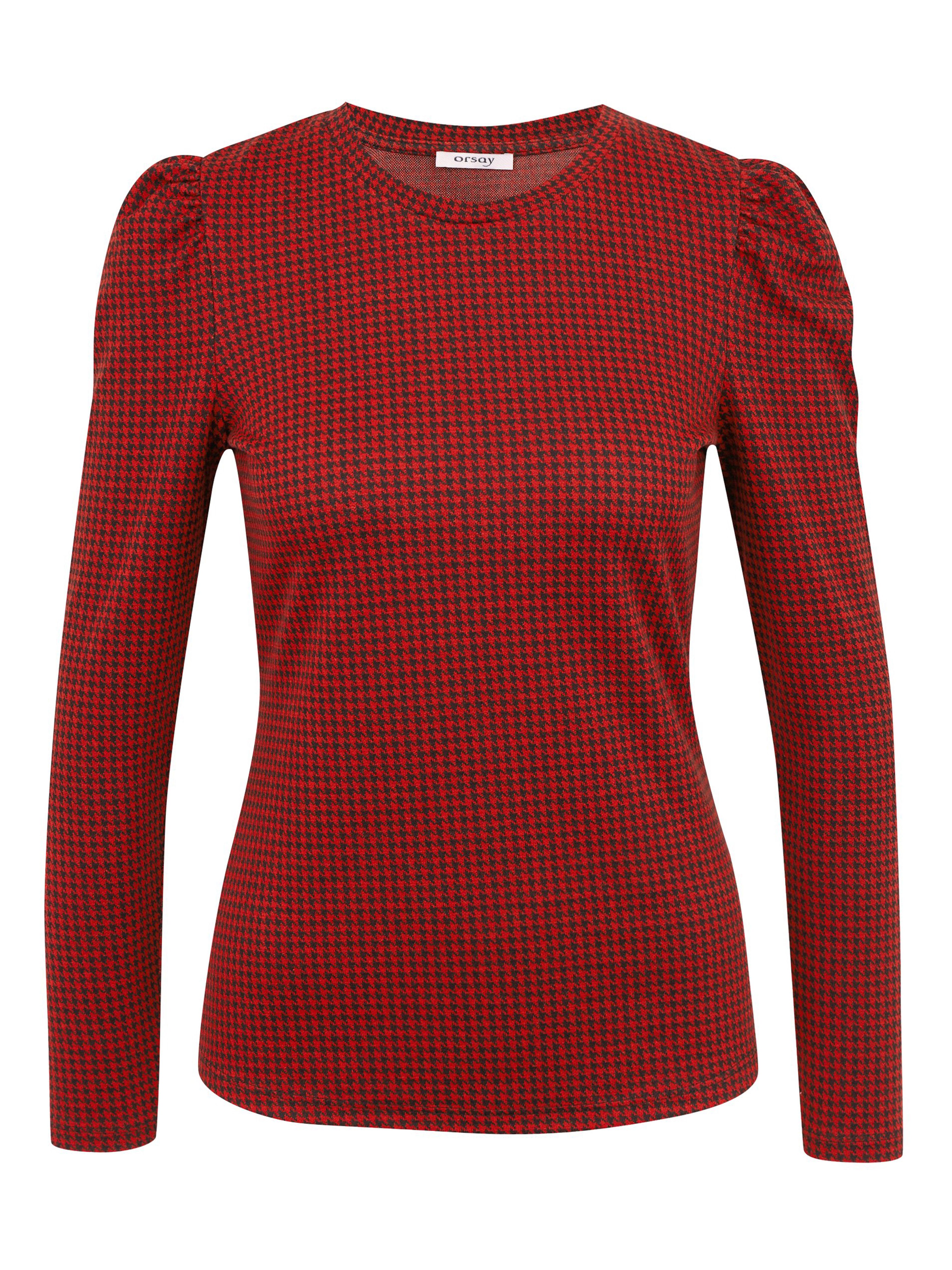 Rotes gemustertes Damen-Langarmshirt ORSAY