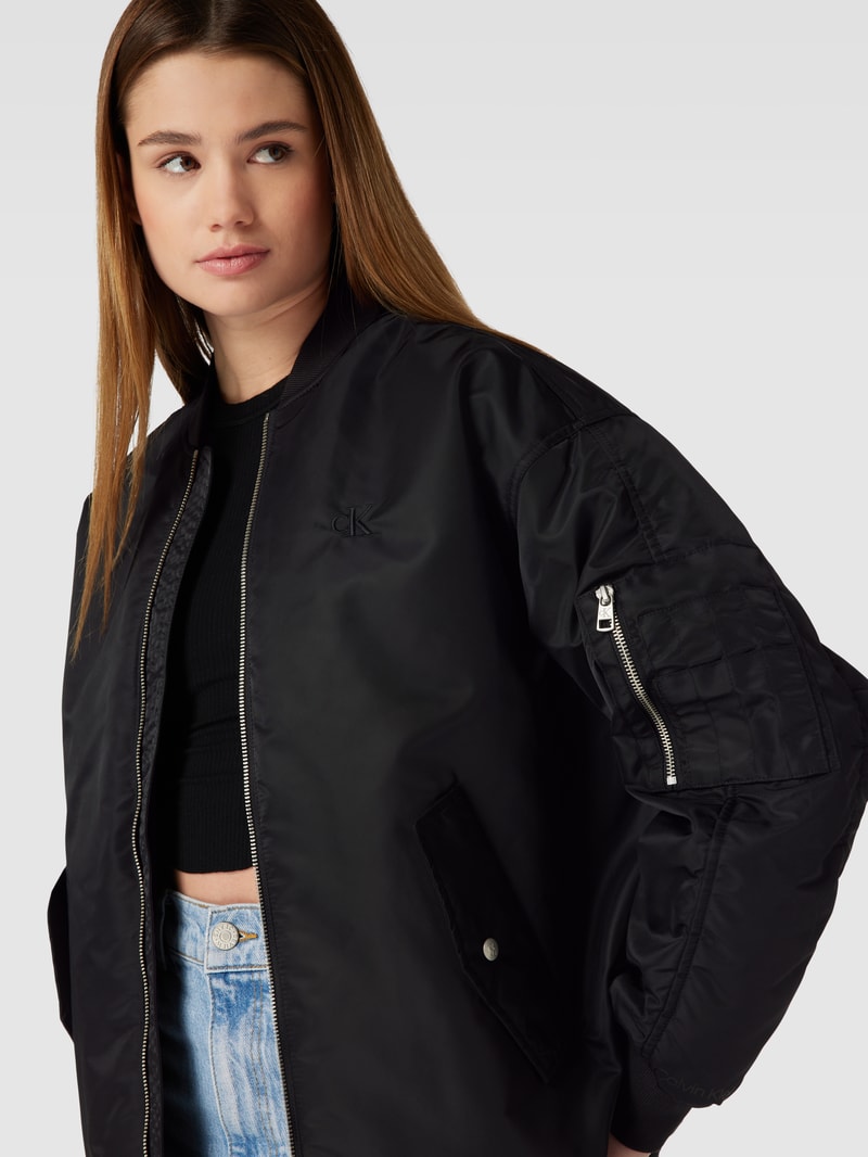 Oversized Bomberjacke mit Label-Stitching in black