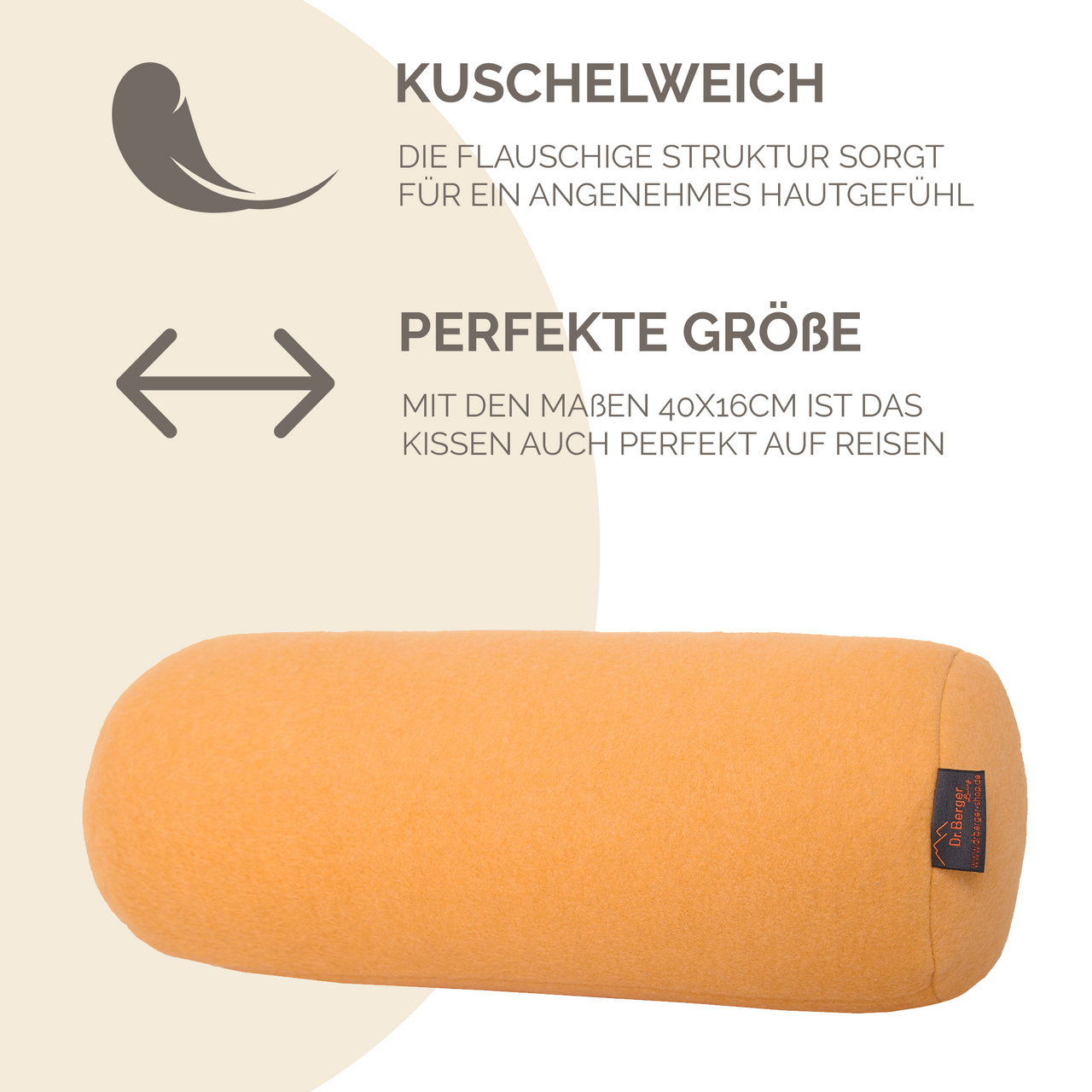 Dr. Berger Original Dr. Berger Velours-Fleece Nackenrolle Senfgelb 40 x 16 cm
