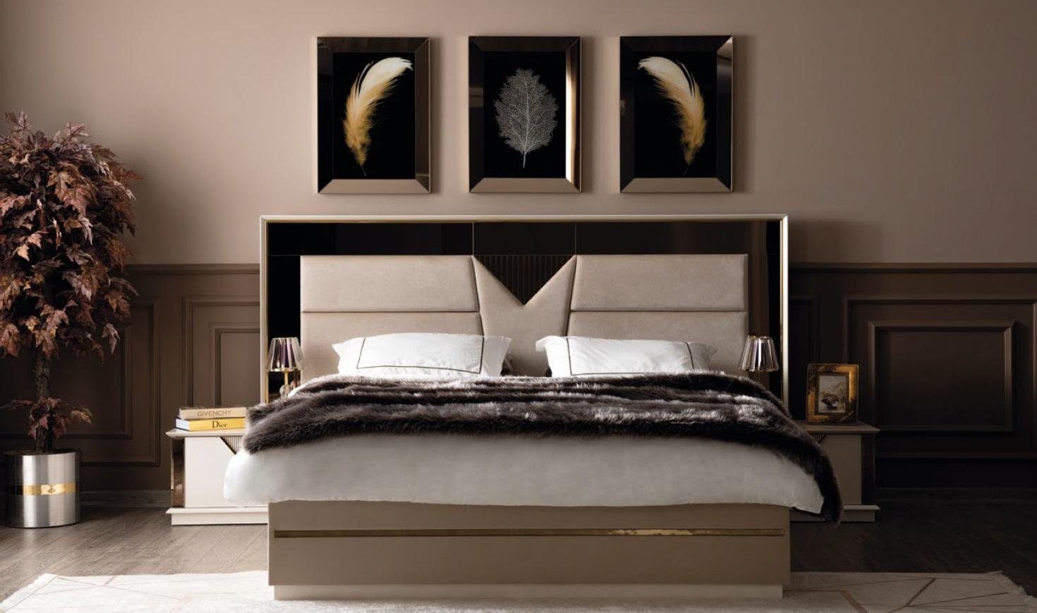 JVmoebel Schlafzimmer-Set Holz Luxus Schlafzimmer Set Bett 2х Nachttische, (3-St., Bett + 2x Nachttische), Made in Europe