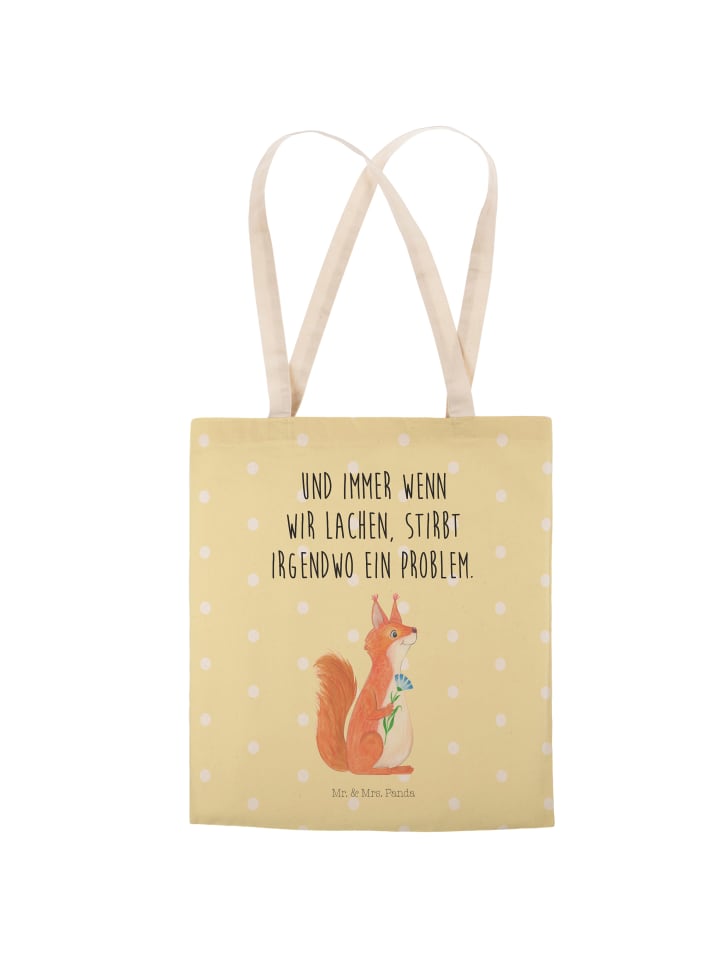 Mr. & Mrs. Panda Einkaufstasche Eichhörnchen Blume mit Spruch in Gelb Pastell günstig kaufen onesize