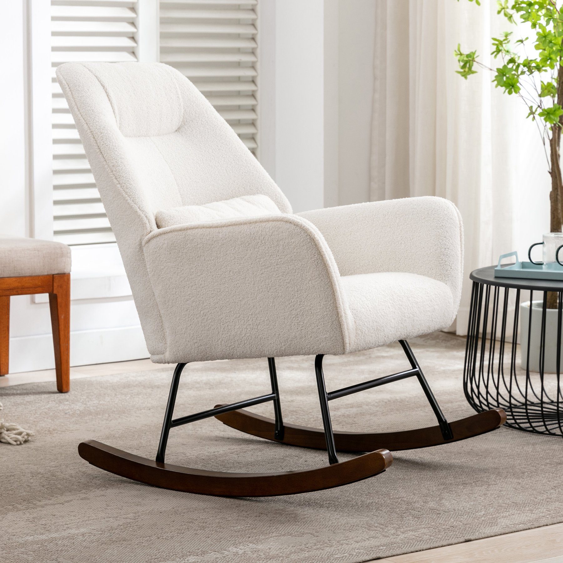 HomeMiYN Schaukelstuhl Schaukelstuhl Wohnzimmer Teddy Sessel mit Lendenkissen