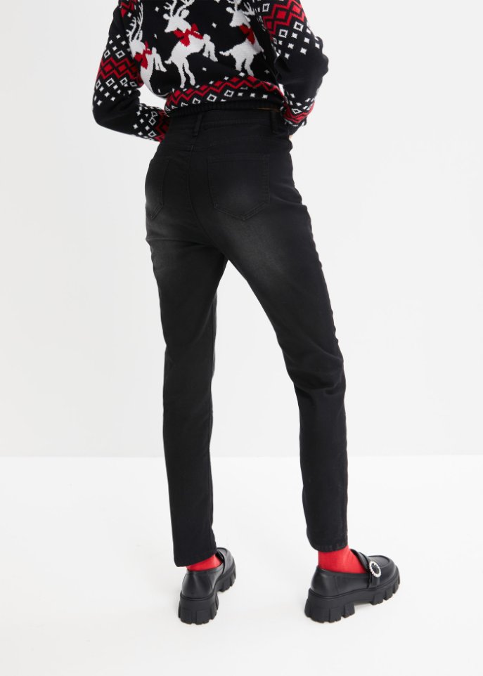 Verkürzte Thermojeans mit geradem Bein und High-Waist-Bequembund, knöchellang