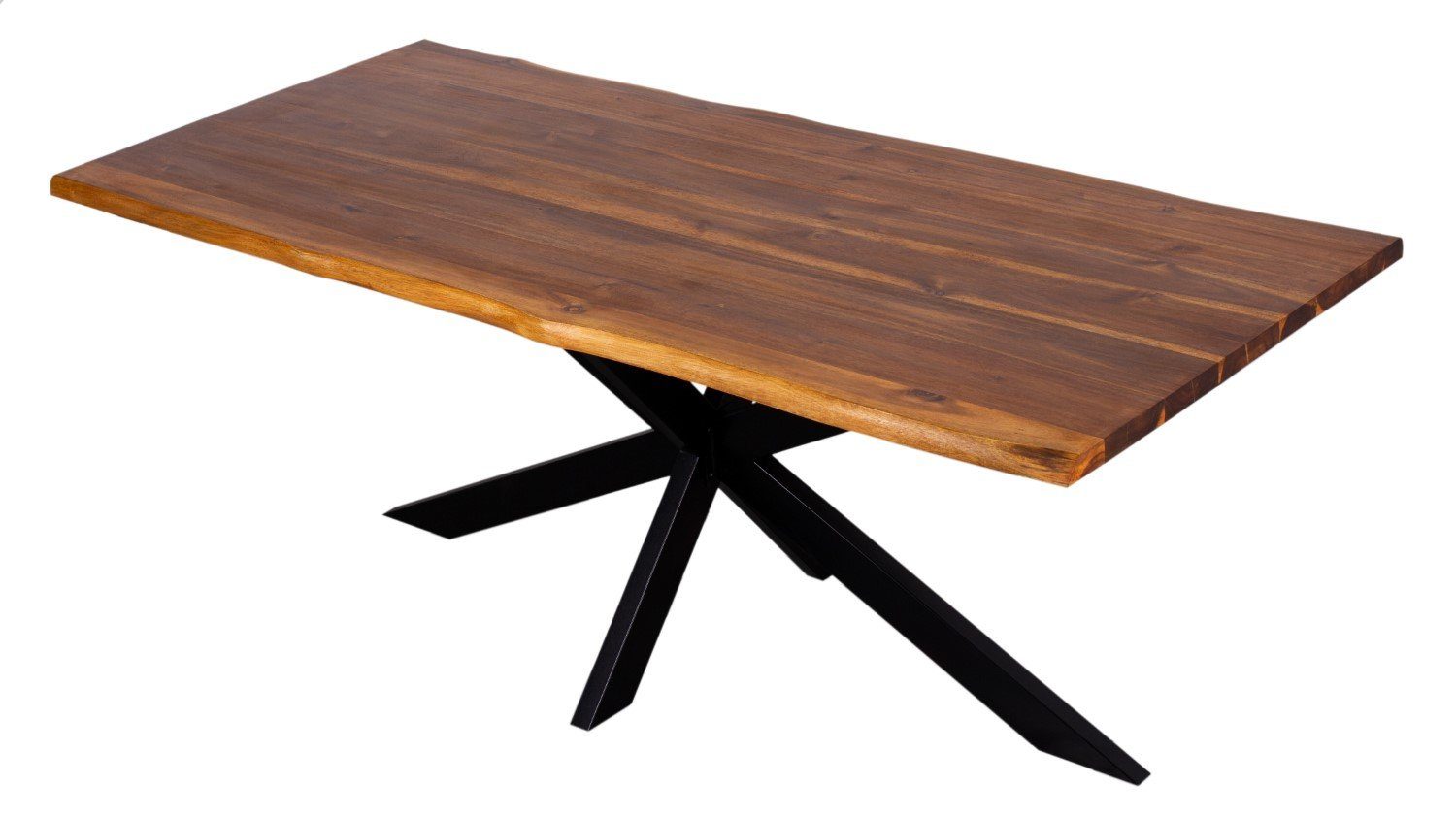 bene living Essgruppe Baumkantentisch Turin, 4er Set Diningsessel Bergamo grün, (Indoormöbelset, 5-tlg), Akazienholz - Samtbezug - Esszimmer, Wohnzimmer, Büro