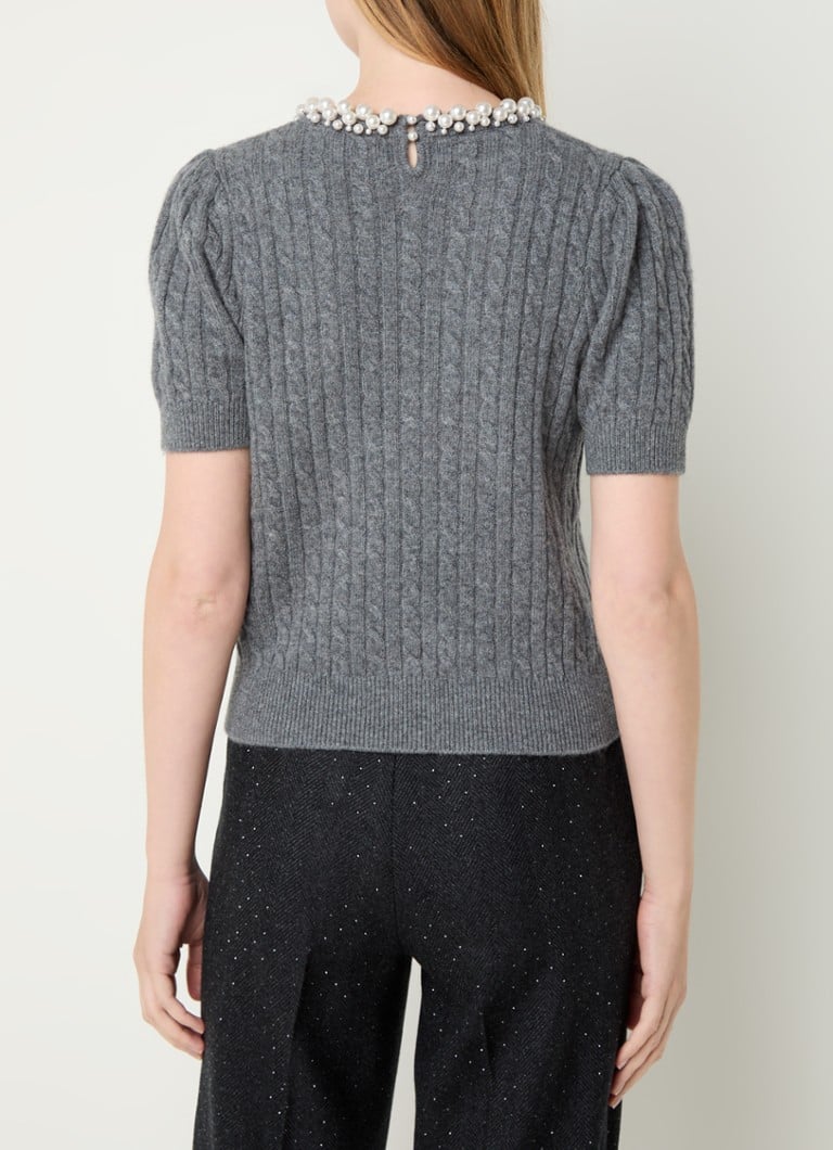 Sandro Cable knit top in cashmere blend with faux pearls