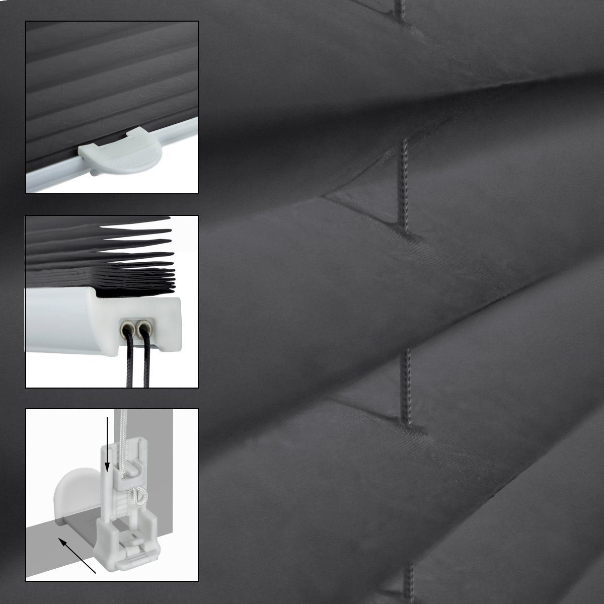 Plissee dunkelgrau, 70x200 cm, inkl. Befestigungsmaterial, ECD Germany, Klemmfix, Klemmfix ohne Bohren 70x200cm Dunkelgraumit Klemmträger EasyFix
