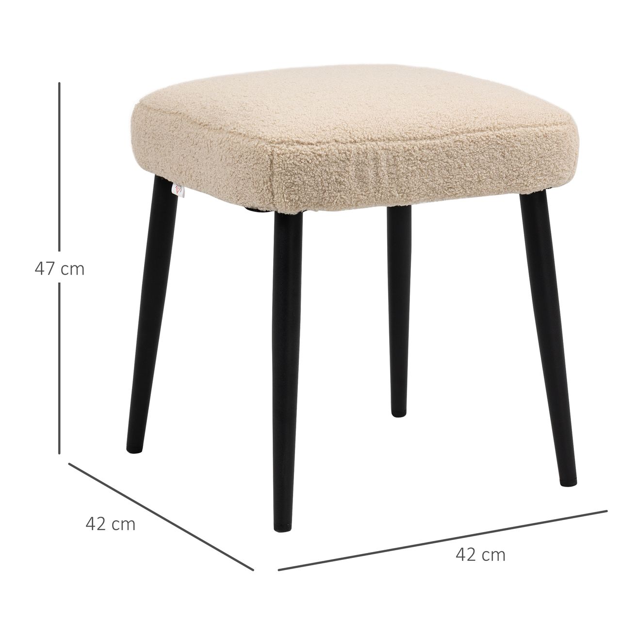 HOMCOM Fußhocker Sitzhocker Quadratischer Schminkhocker mit Kaschmir-Optik