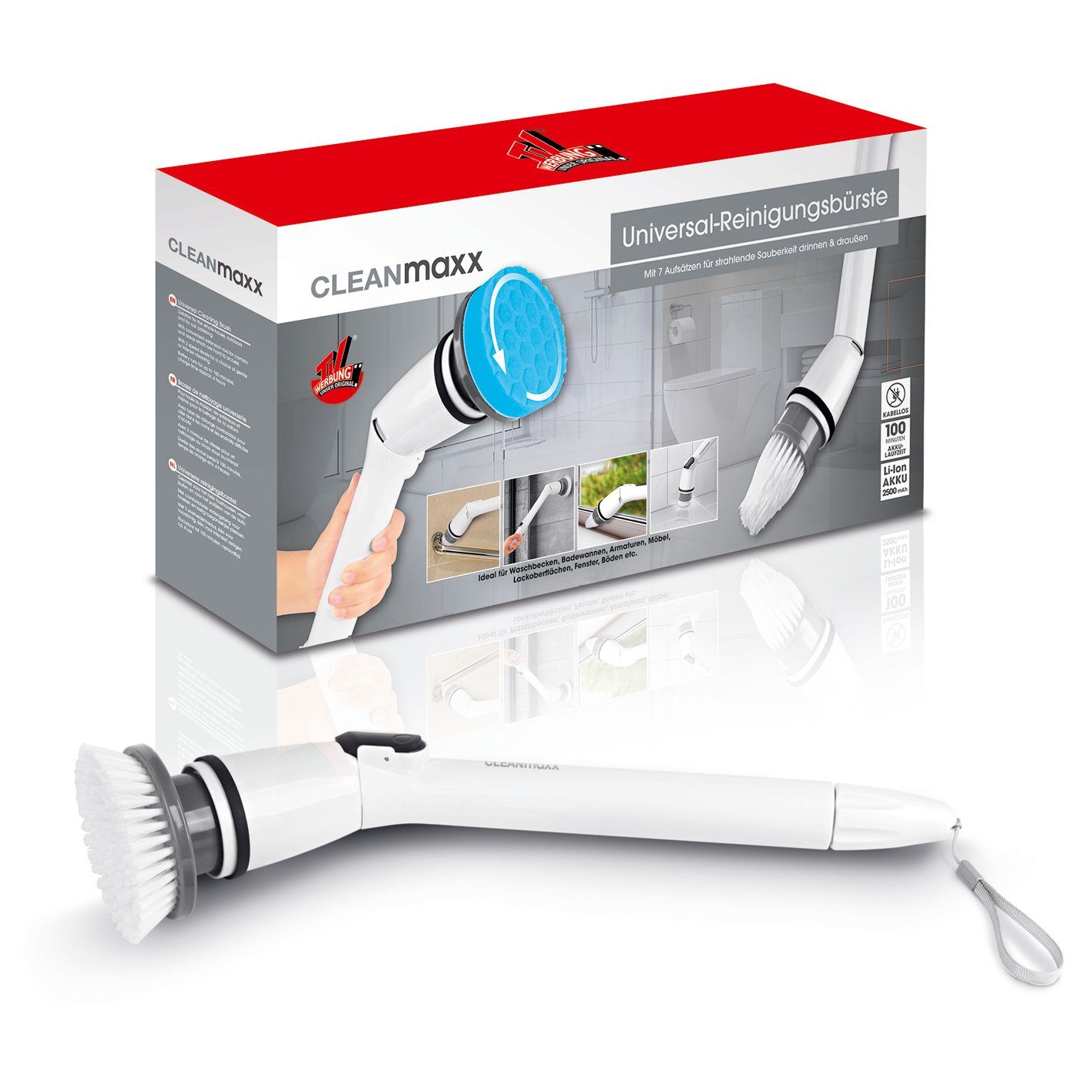 CLEANmaxx Akku-Oberflächenbürste Reinigungsbürsten Set 7 Aufsätzen, 7-tlg., Effektives reinigen In- & Outdoor