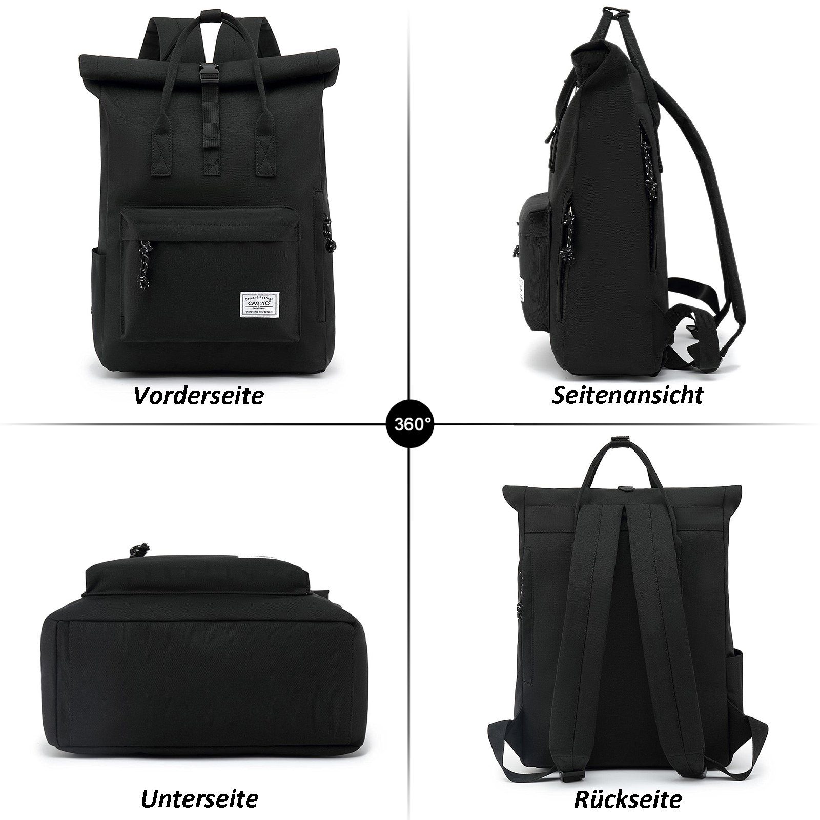 TAN.TOMI Cityrucksack Rucksack Damen Herren Tagesrucksack mit Laptopfach, Modern Rolltop Rucksack Daypack, Wasserdichter