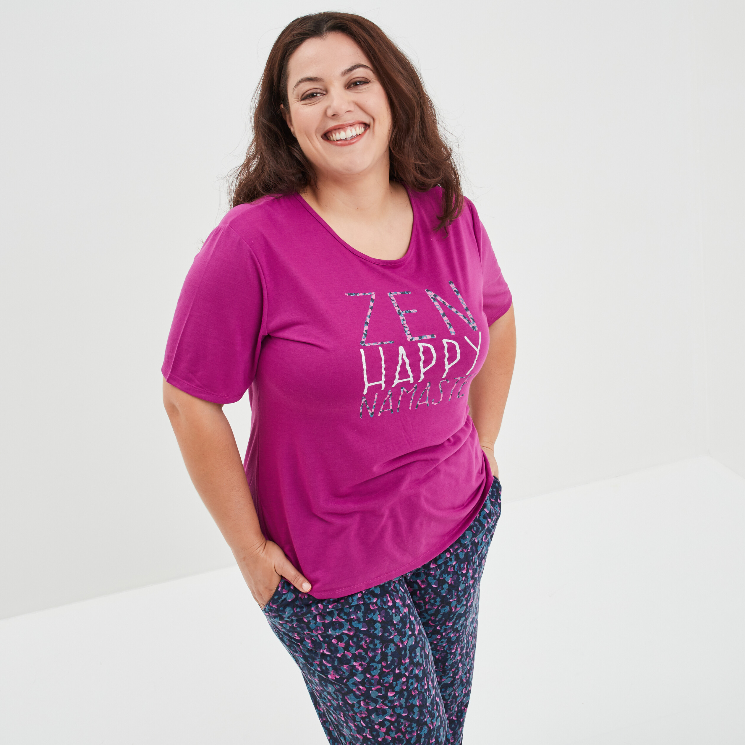 Ensemble pyjama pantalon 2 pièces bleu femme grande taille | La Halle