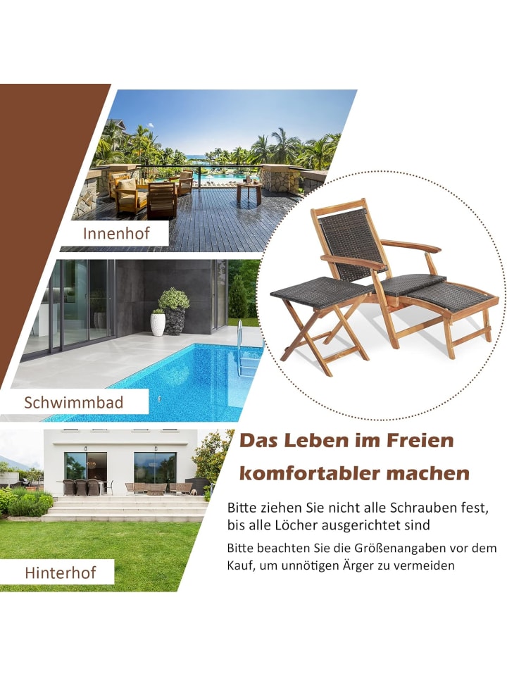 COSTWAY Gartenliege in Braun günstig kaufen 61 cm