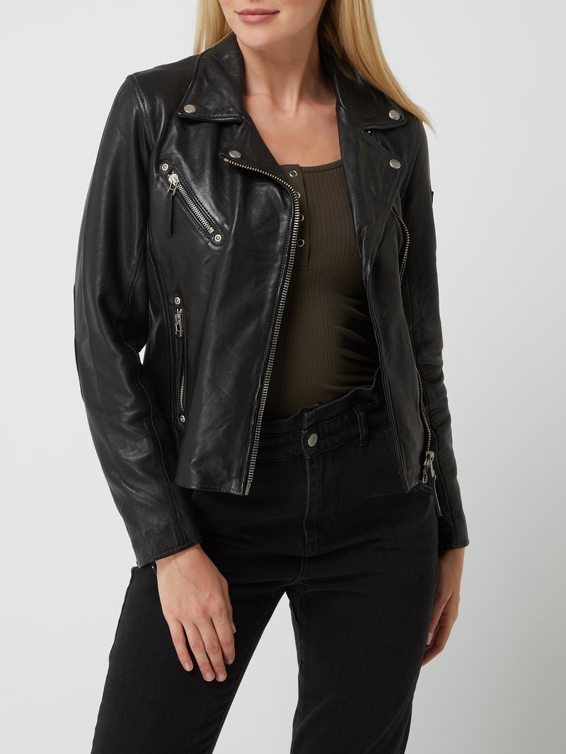 Regular Fit Lederjacke im Biker-Look in schwarz