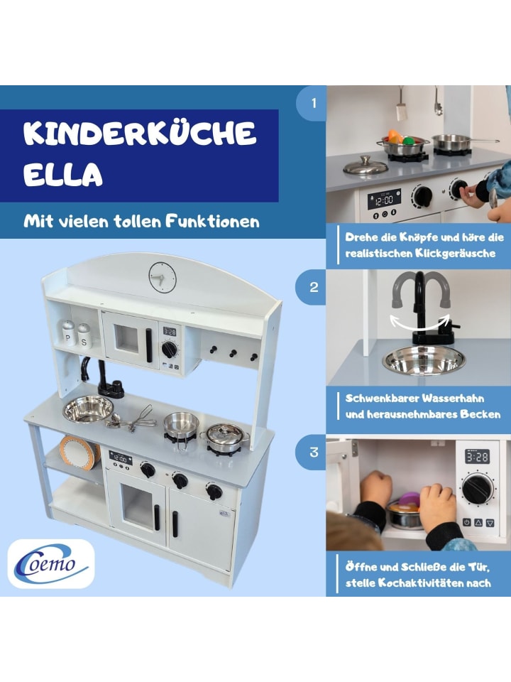 Coemo Spielküche Ella mit Aufsatz und Zubehör in Grau günstig kaufen onesize