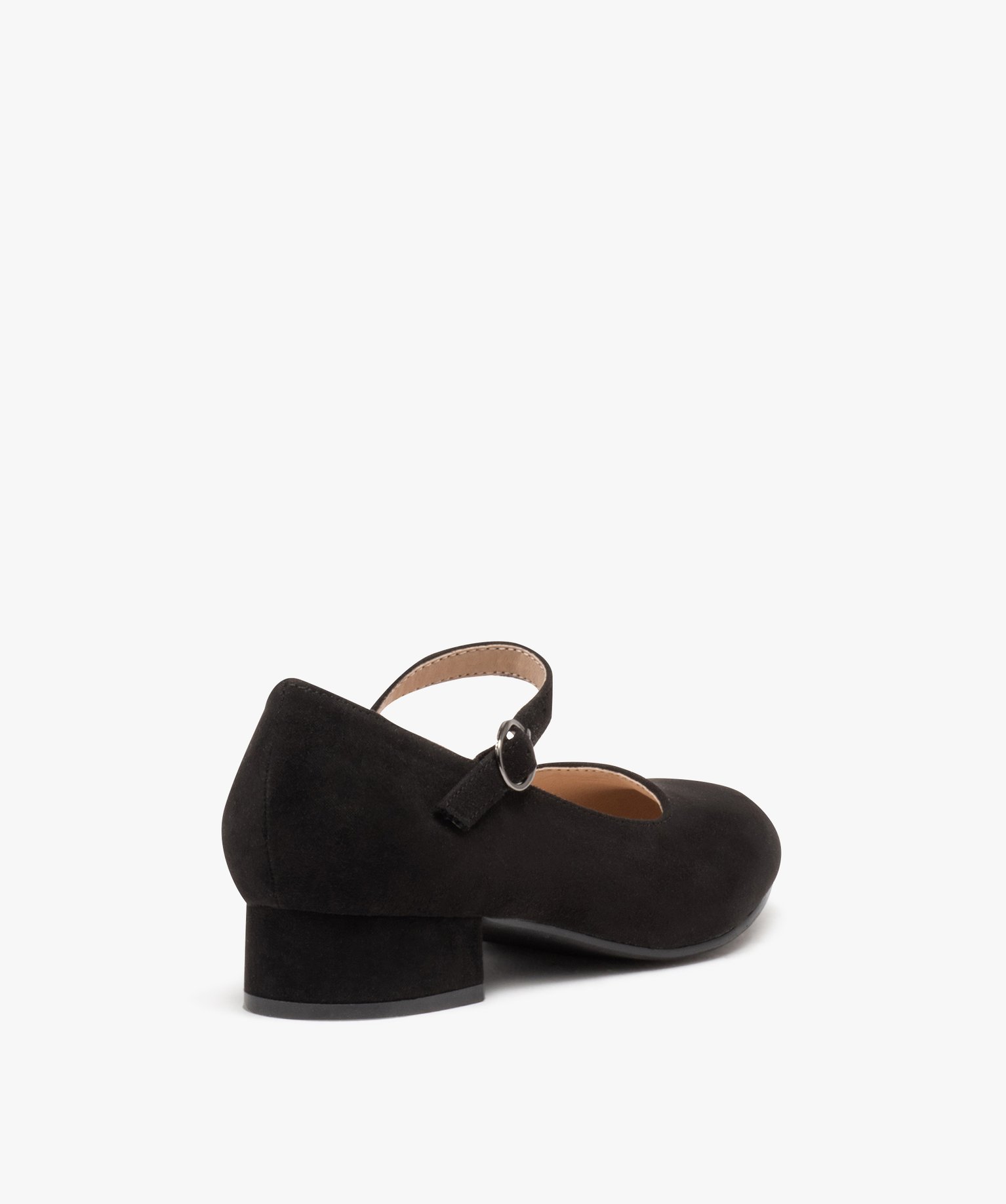 Ballerines fille unies à talon carré et bride à boucle noir | GEMO
