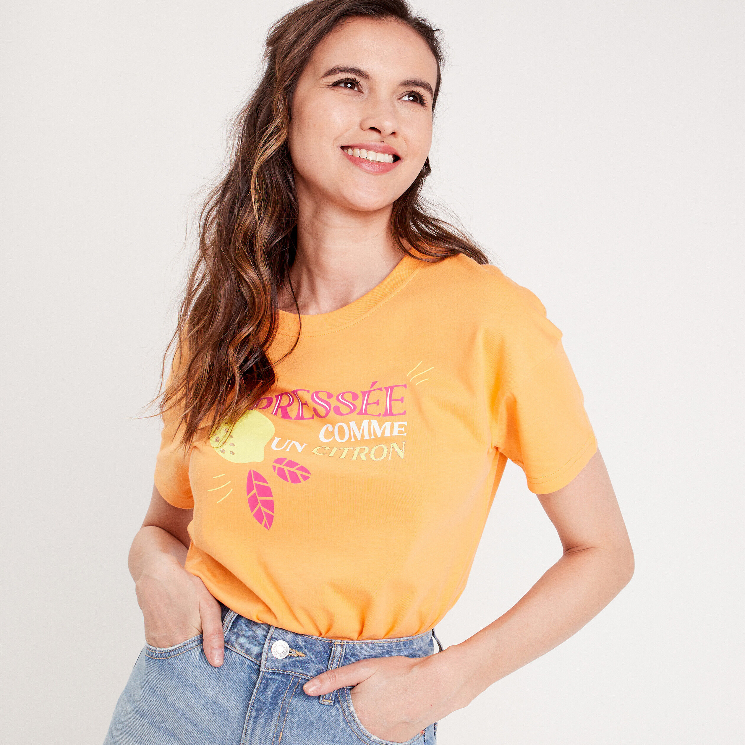 T-shirt manches courtes rose saumon femme | Cache Cache