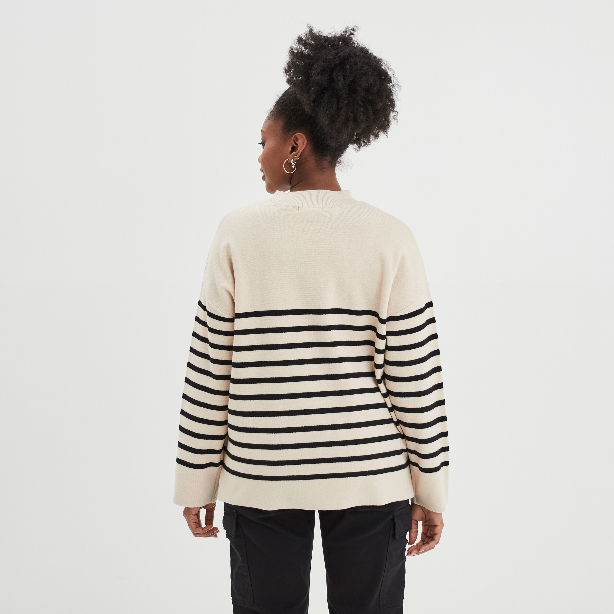 Pull col montant boutons poignets beige femme | La Halle