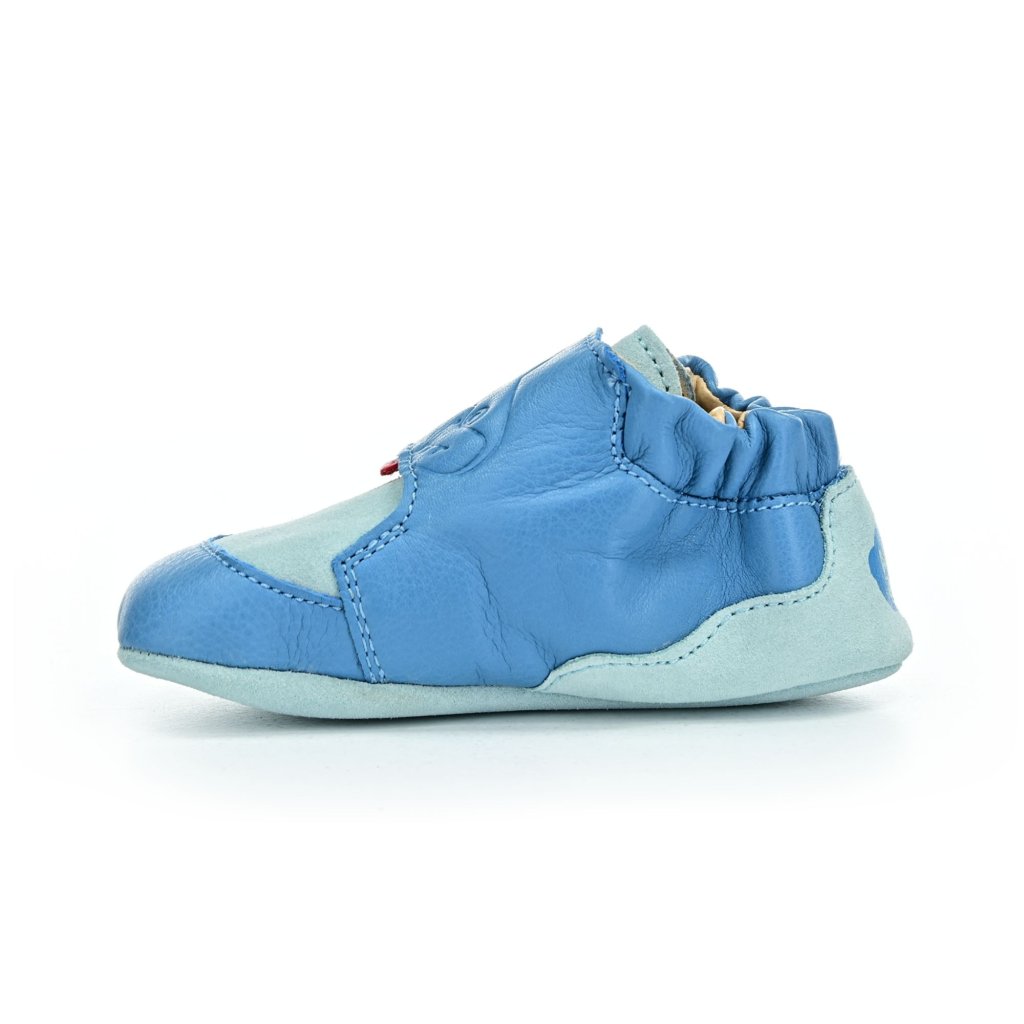 Affenzahn Krabbelschuh Leder Crawly Hai Blau