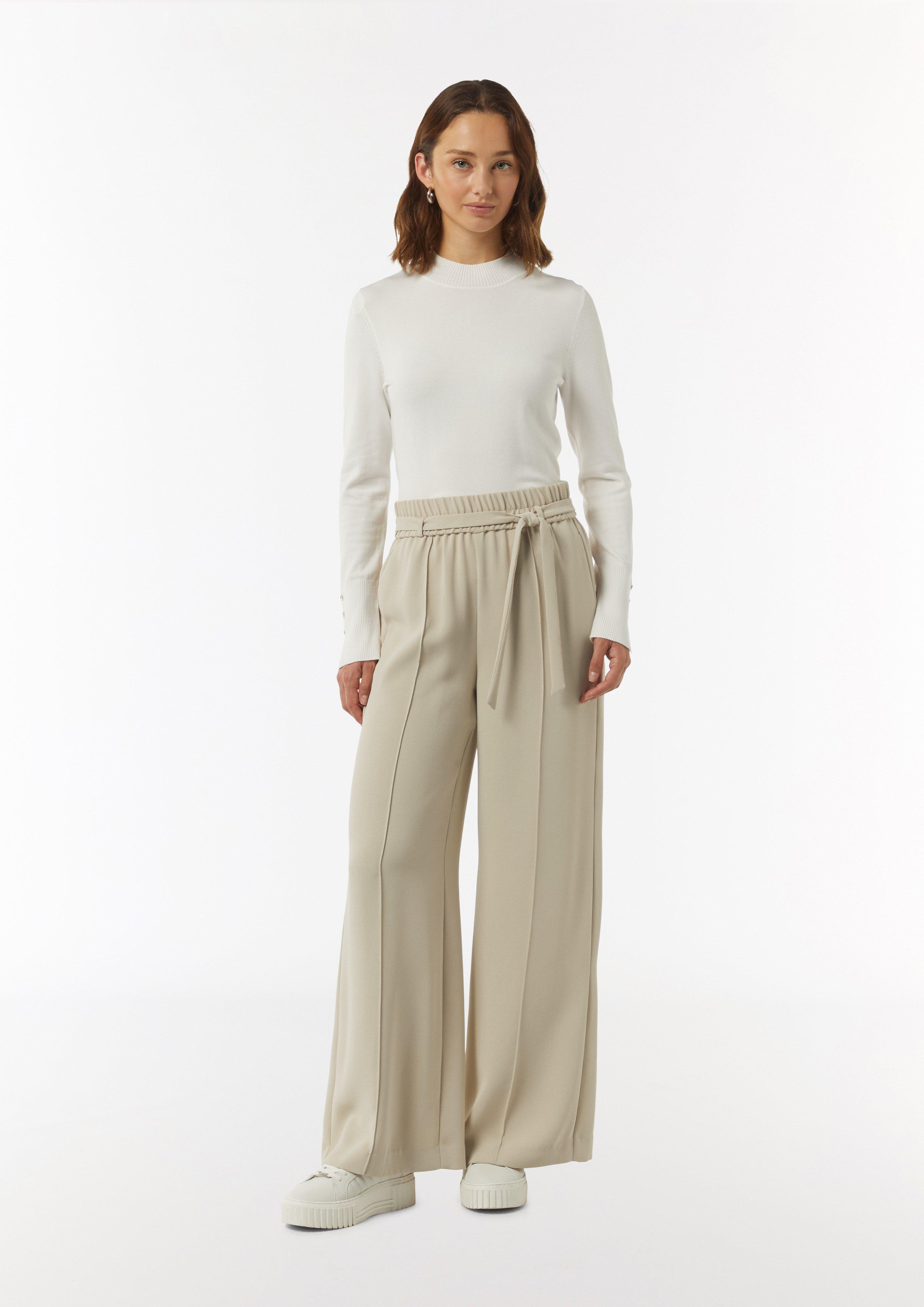 Schlupfhose mit High Rise und weitem Bein - beige
