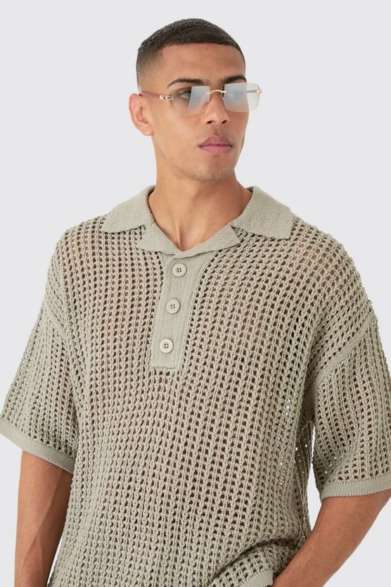 Oversize Strick-Poloshirt